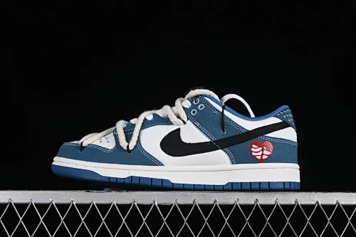 All categories Nk SB Dunk series Nk SB Dunk Low low-top sneakers Nk Dunk Low black and white blue high street style Sashiko embroidery hemp rope deconstruction SB strap low-top casual sneakers DV0834-101